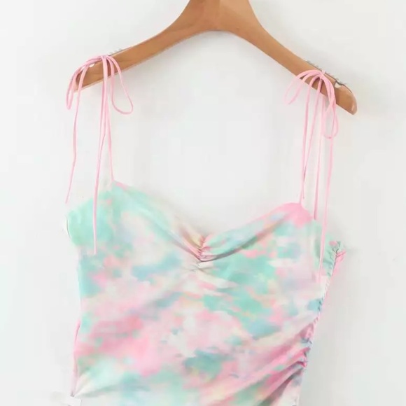 Clouded Sky Cinched Adjustable Tie Dye Strapy Dress - Picture 8 of 15